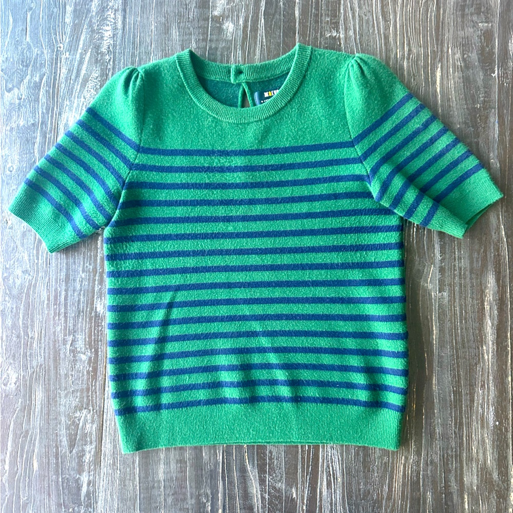Maeve by Anthropologie green & navy stripe puff sleeve sweater, x-small